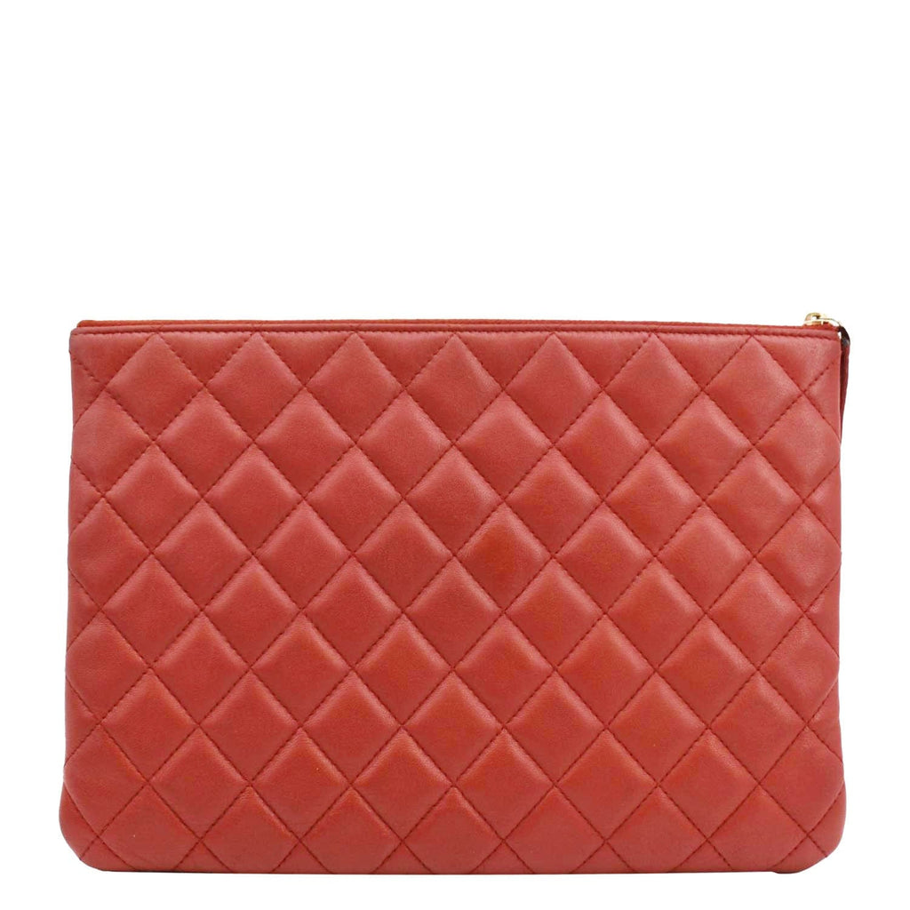 CHANEL Classic O-Case Leather Zip Pouch Red