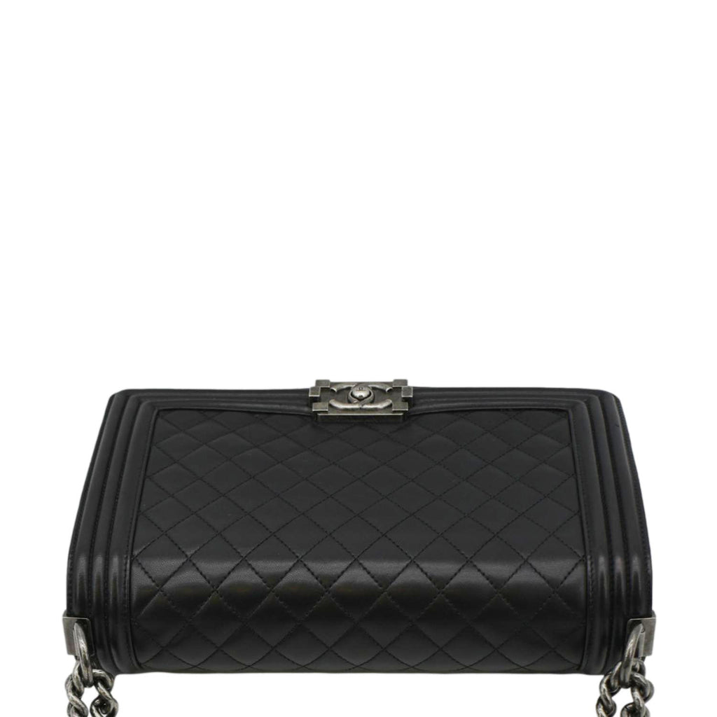 CHANEL Boy Flap Medium Quilted Leather Shoulder Bag Black