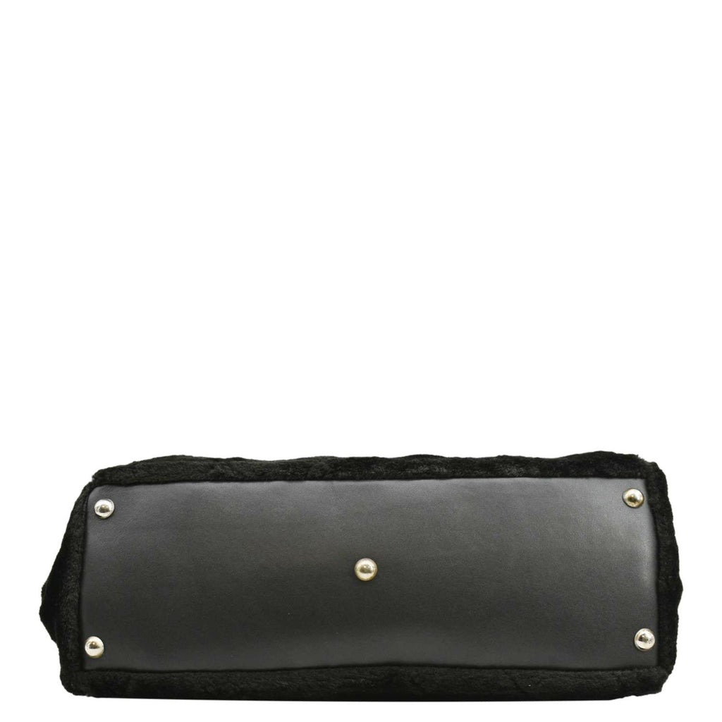 CHANEL Large Camellia Fantasy Faux Fur Tote Bag Black