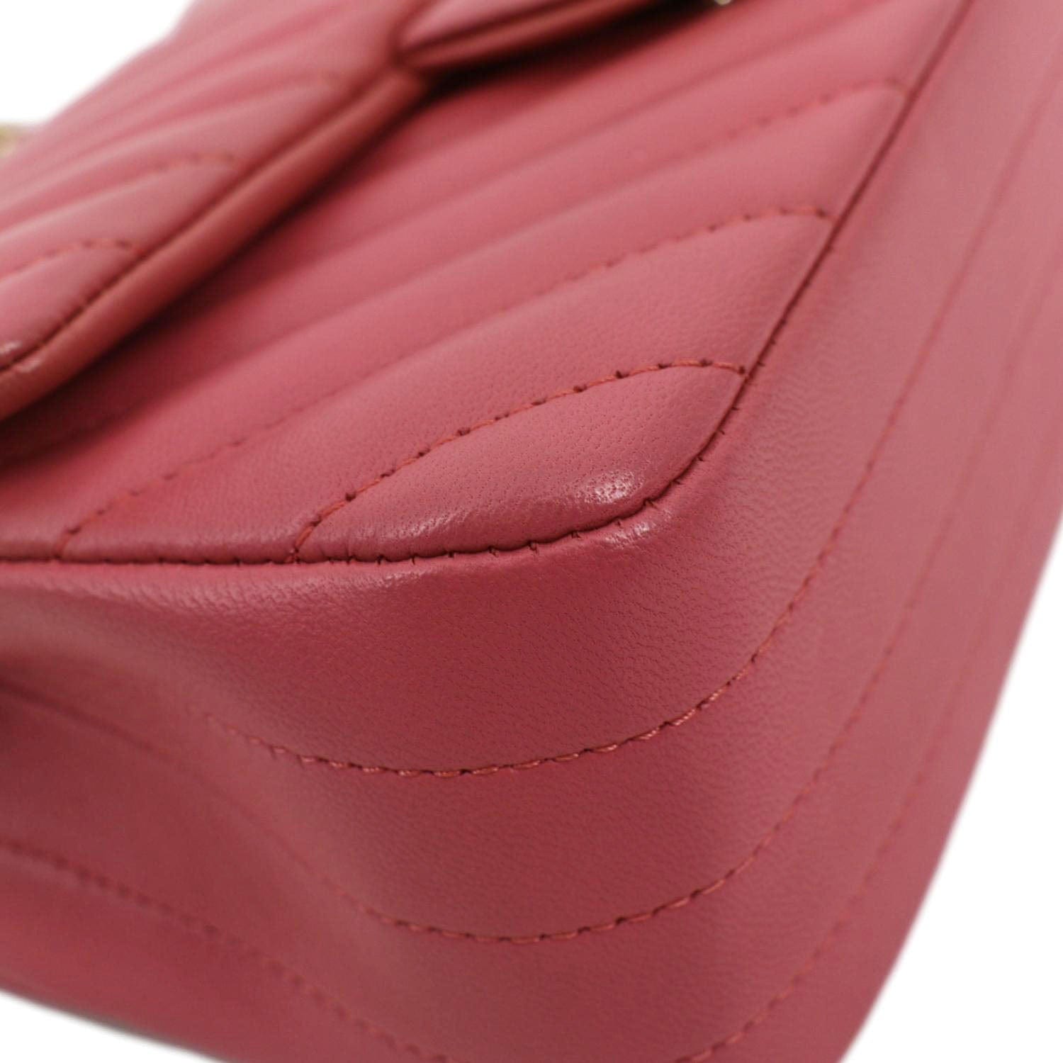 CHANEL Timeless Classic Square Flap Chevron Calfskin Leather Crossbody Bag Pink