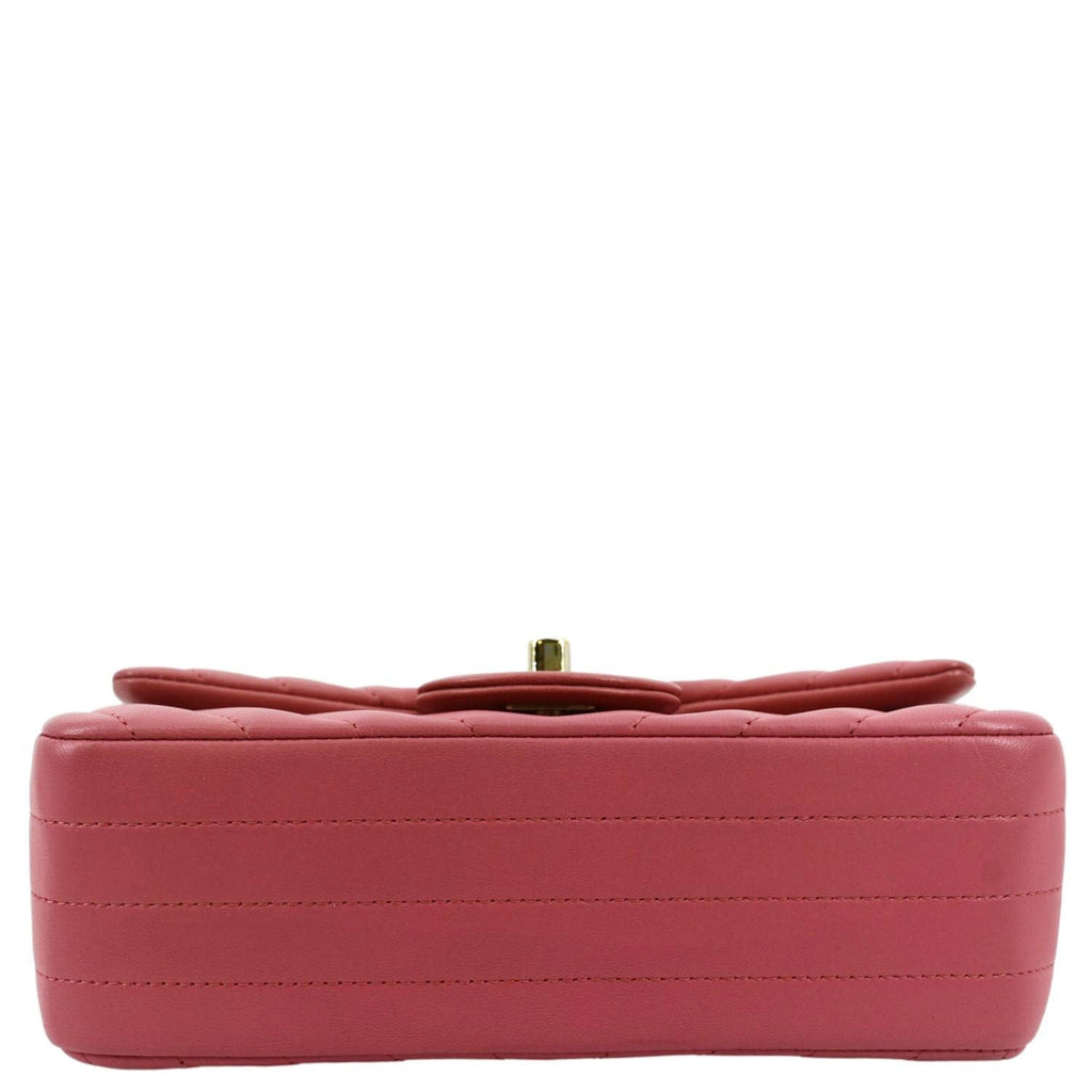 CHANEL Timeless Classic Square Flap Chevron Calfskin Leather Crossbody Bag Pink