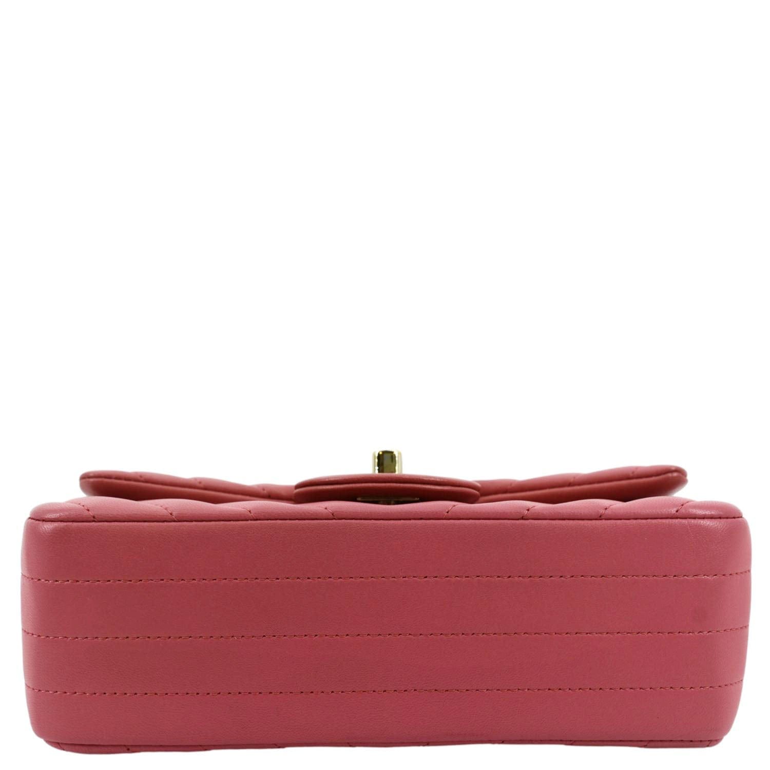 CHANEL Timeless Classic Square Flap Chevron Calfskin Leather Crossbody Bag Pink