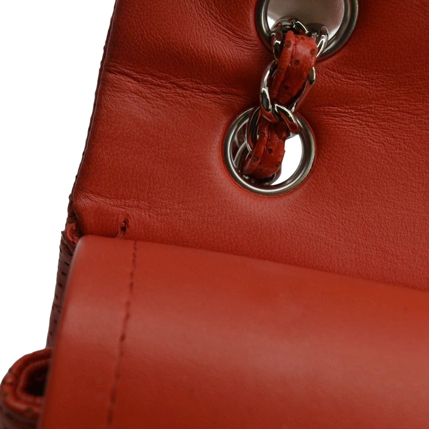 CHANEL Classic Medium Double Flap Quilted Perforated Leather Shoulder Bag Red