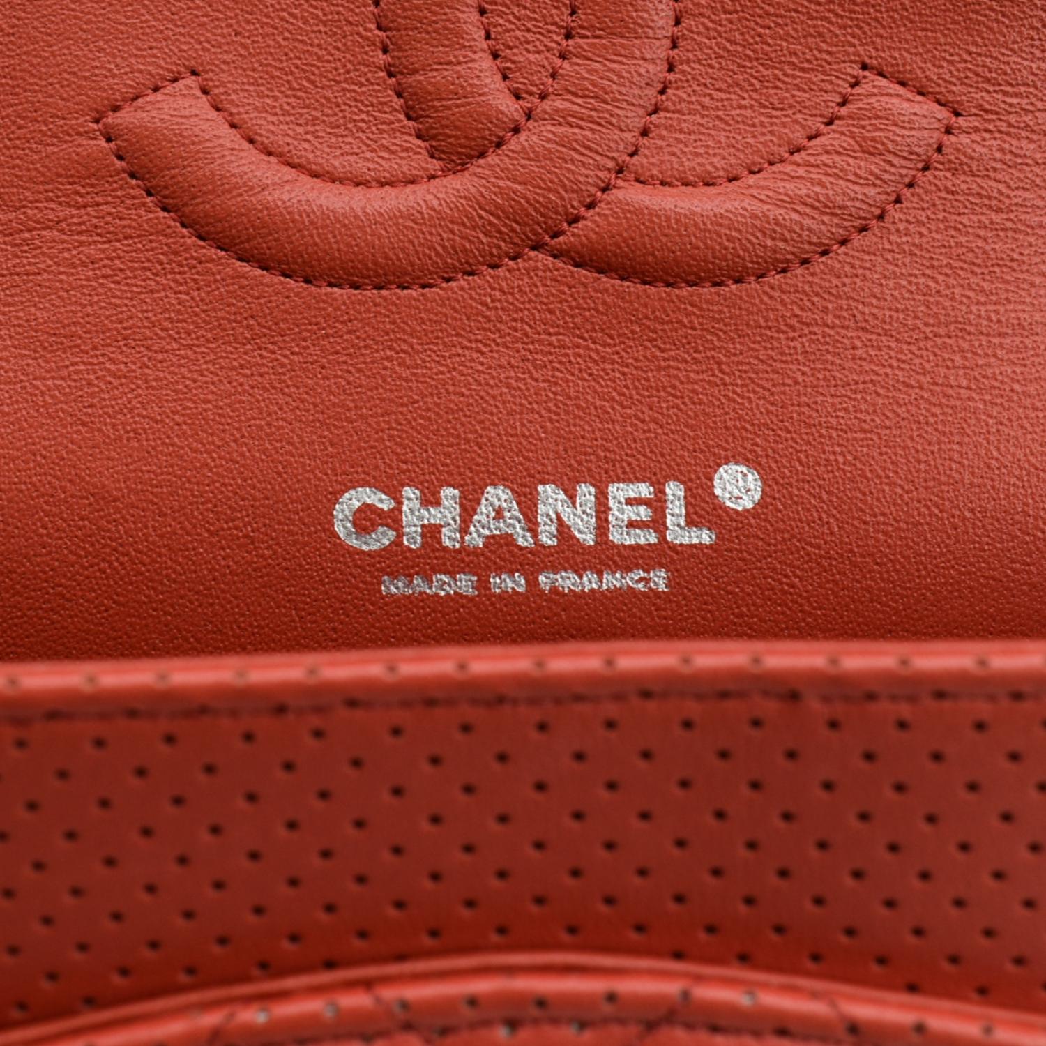 CHANEL Classic Medium Double Flap Quilted Perforated Leather Shoulder Bag Red