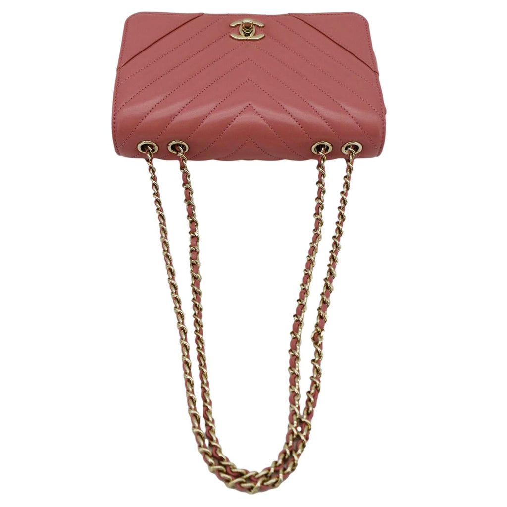 CHANEL Statement Flap Mini Quilted Chevron Crossbody Bag Pink
