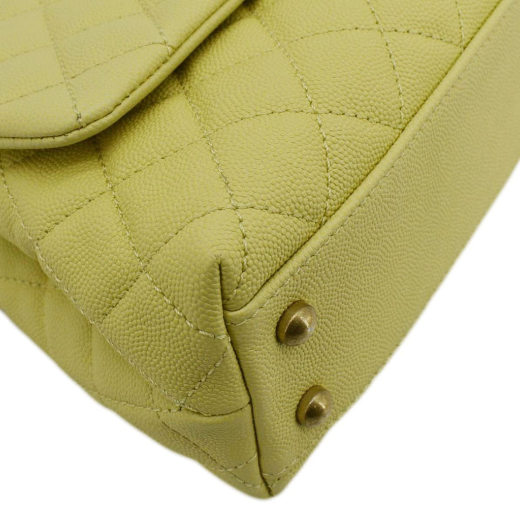 CHANEL CC Coco Flap Caviar Leather Top Handle Shoulder Bag Yellow 24229597