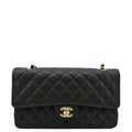 CHANEL Classic Medium Flap Quilted Caviar Leather Shoulder Bag Black