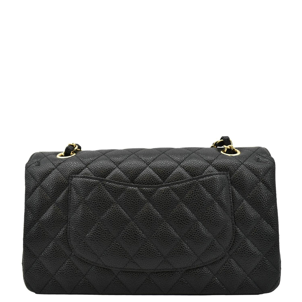 CHANEL Classic Medium Flap Quilted Caviar Leather Shoulder Bag Black
