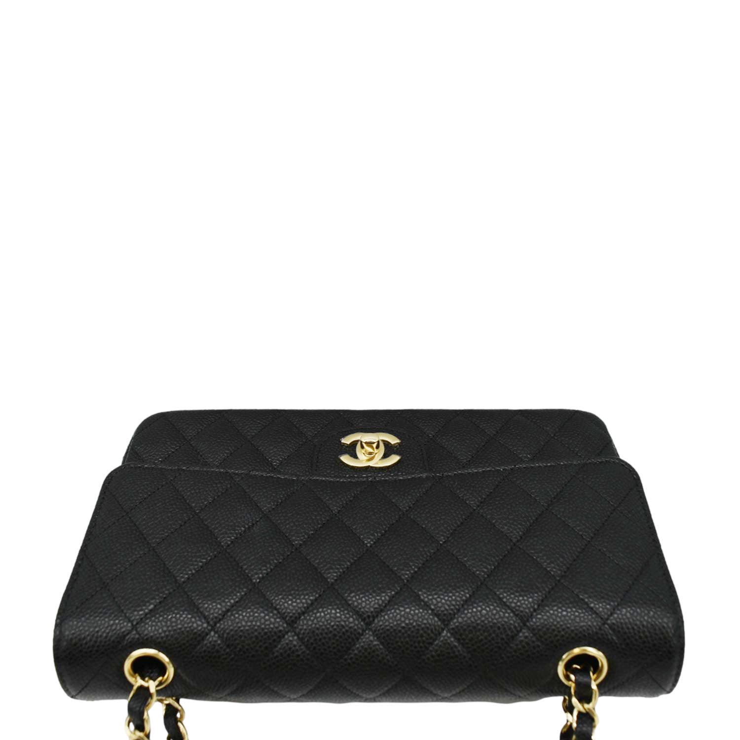 CHANEL Classic Medium Flap Quilted Caviar Leather Shoulder Bag Black