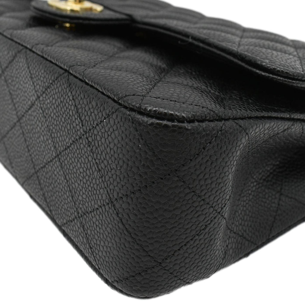 CHANEL Classic Medium Flap Quilted Caviar Leather Shoulder Bag Black