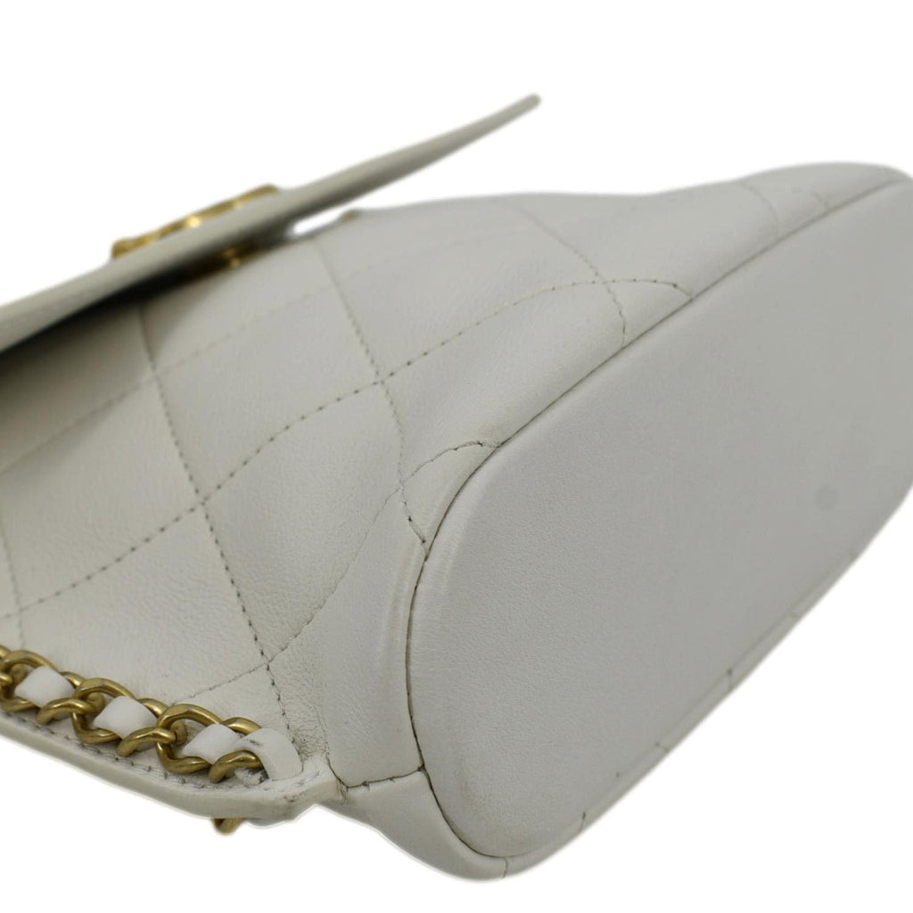 CHANEL Chain Flap Quilted Leather Hobo Shoulder Bag Ivory