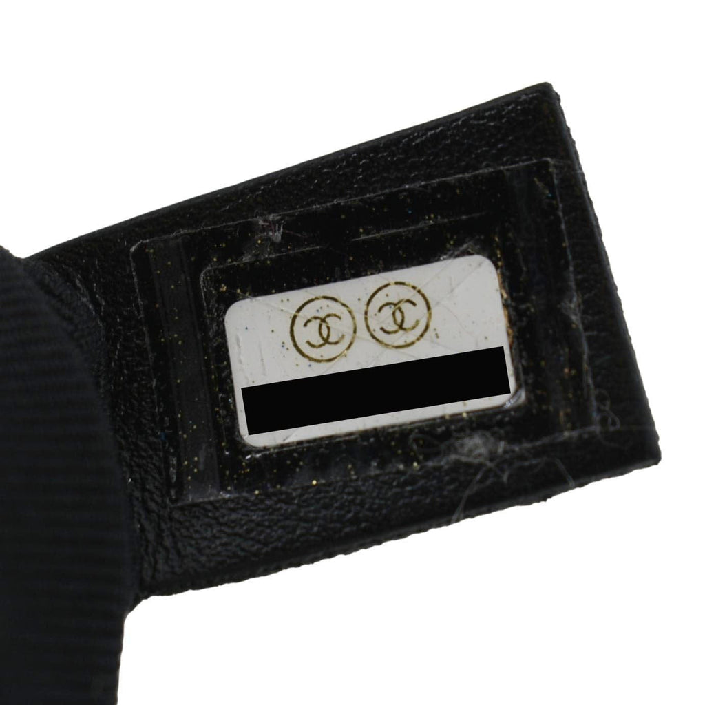 CHANEL Pearl Strap CC Mini Quilted Leather Wallet on Chain Shoulder Bag Black