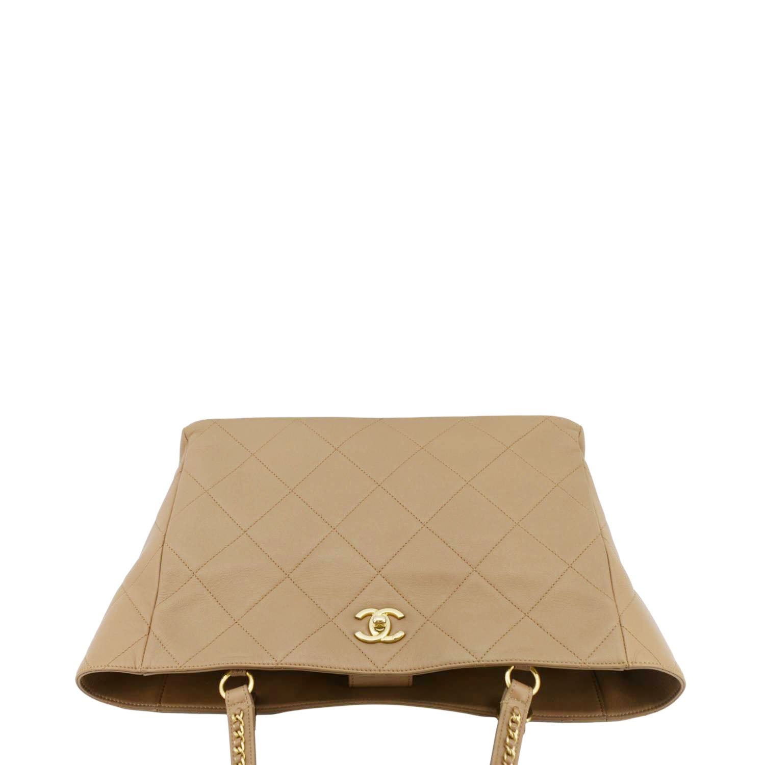 CHANEL Quilted Leather Shopping Tote Bag Beige