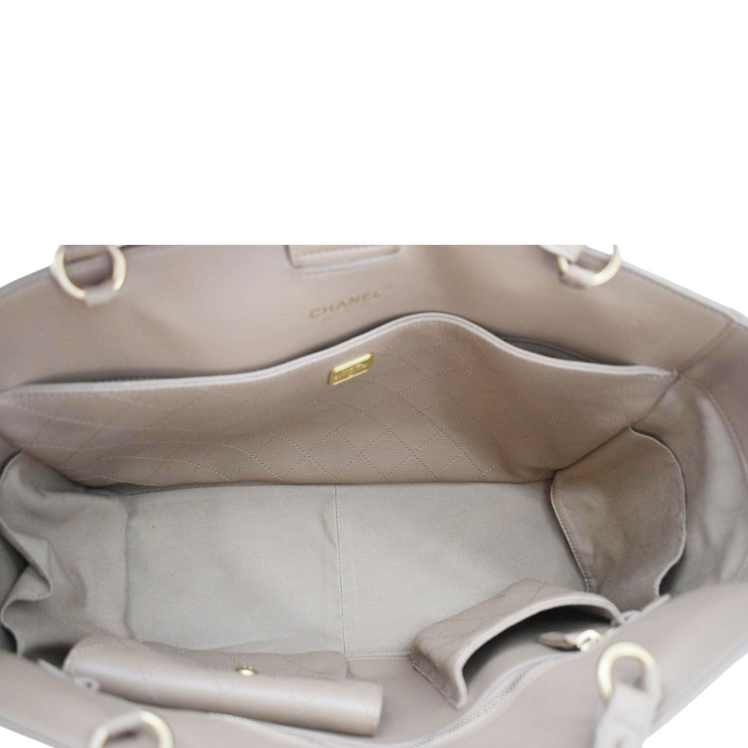 CHANEL Quilted Leather Shopping Tote Bag Beige
