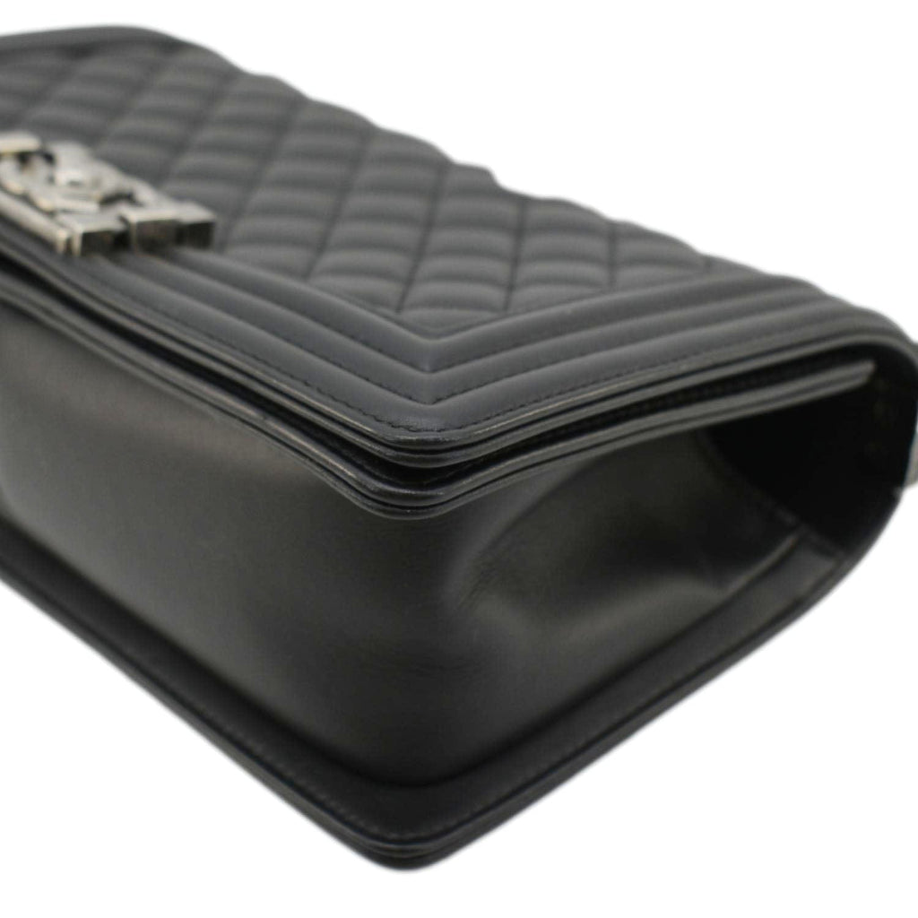 CHANEL Boy Flap Medium Quilted Leather Shoulder Bag Black