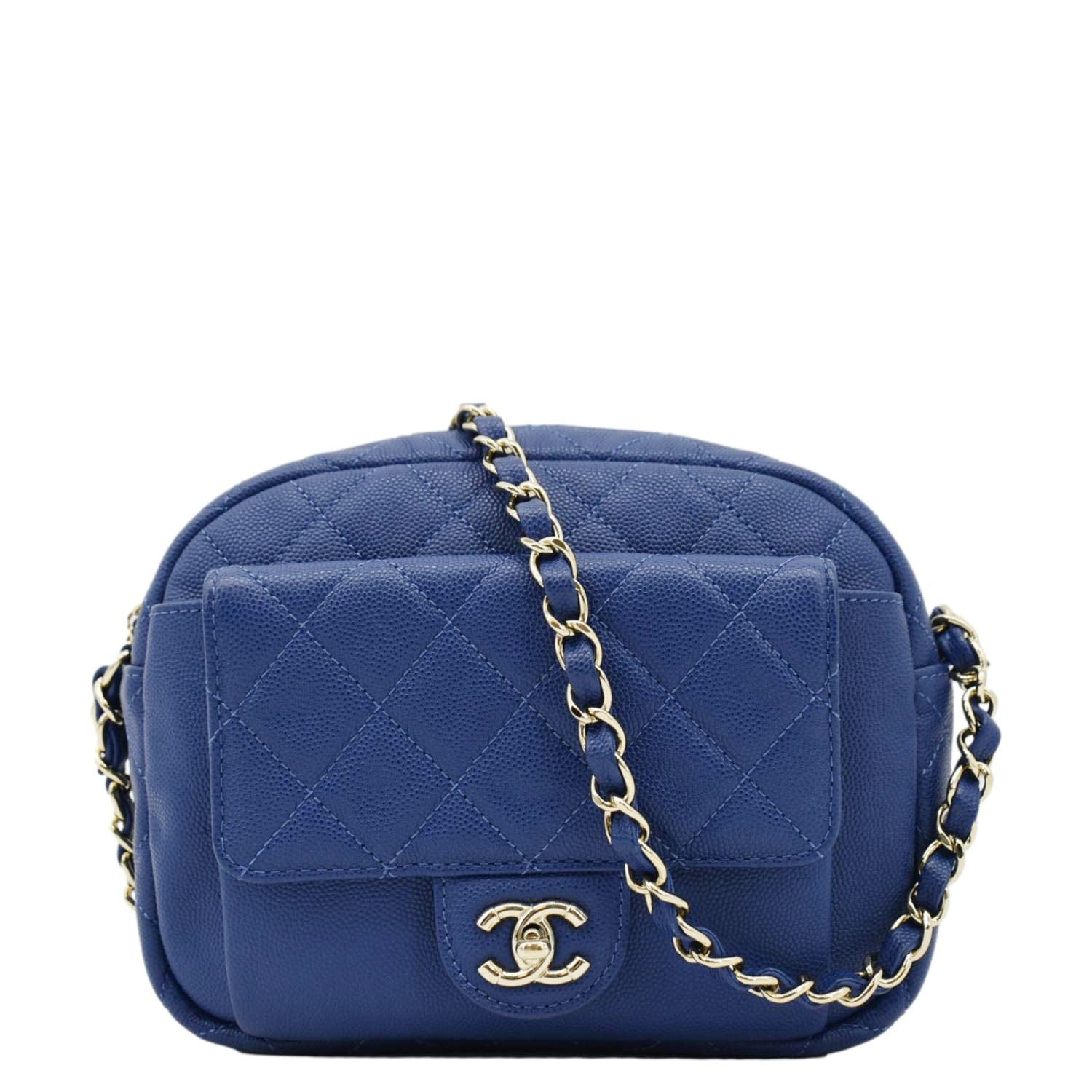 CHANEL CC Day Camera Small Caviar Leather Crossbody Bag Blue