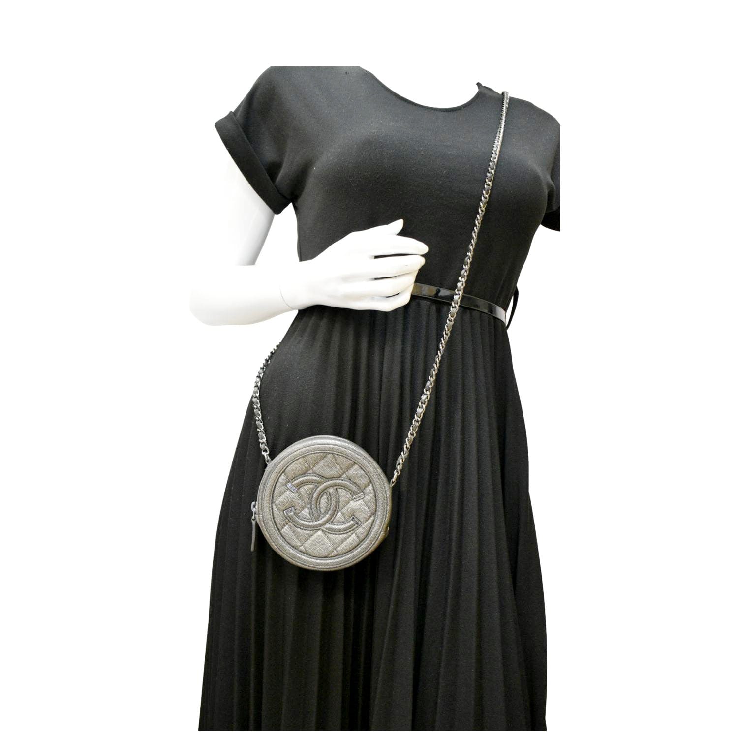 CHANEL Round Filigree Caviar Quilted Leather Crossbody Bag Black