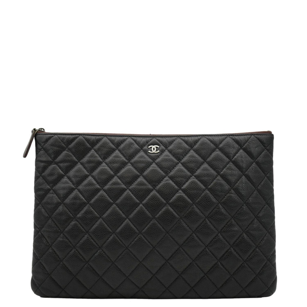 CHANEL Classic O-Case Caviar Leather Zip Pouch Black