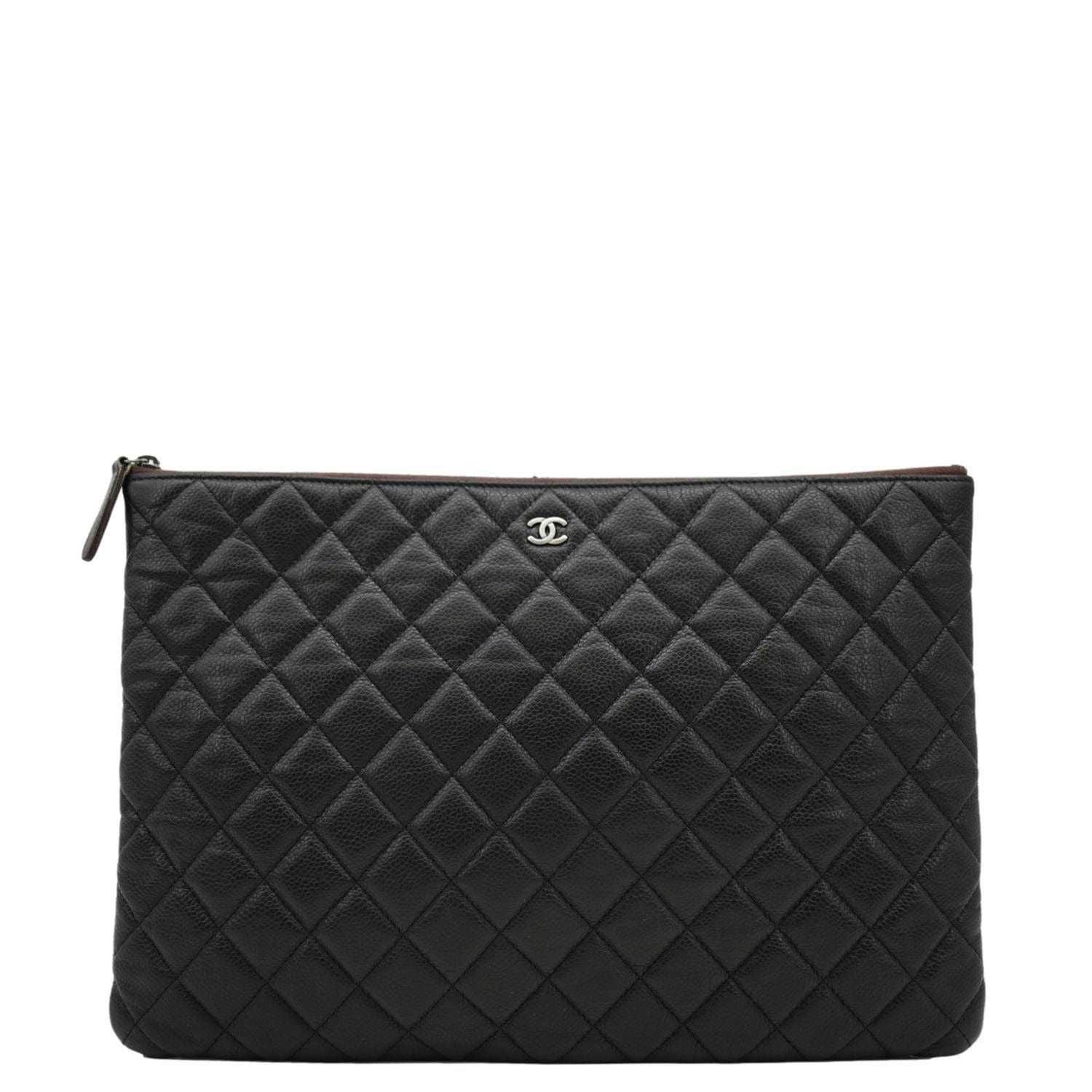CHANEL Classic O-Case Caviar Leather Zip Pouch Black