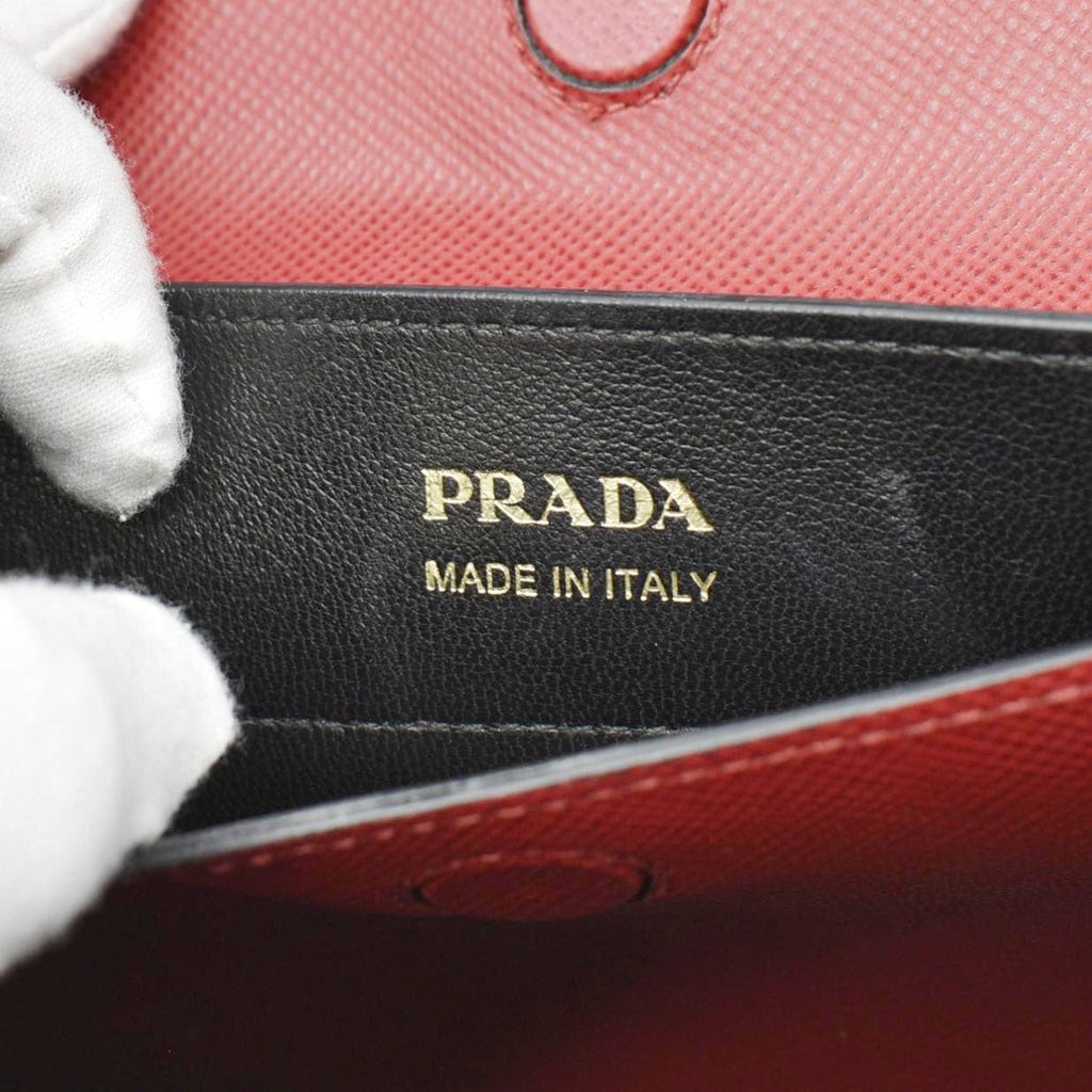 PRADA Double Handle Medium Saffiano Leather Tote Shoulder Bag Red