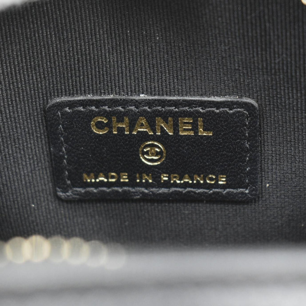 CHANEL Oval CC Leather Vanity Chain Mini Crossbody Clutch Black