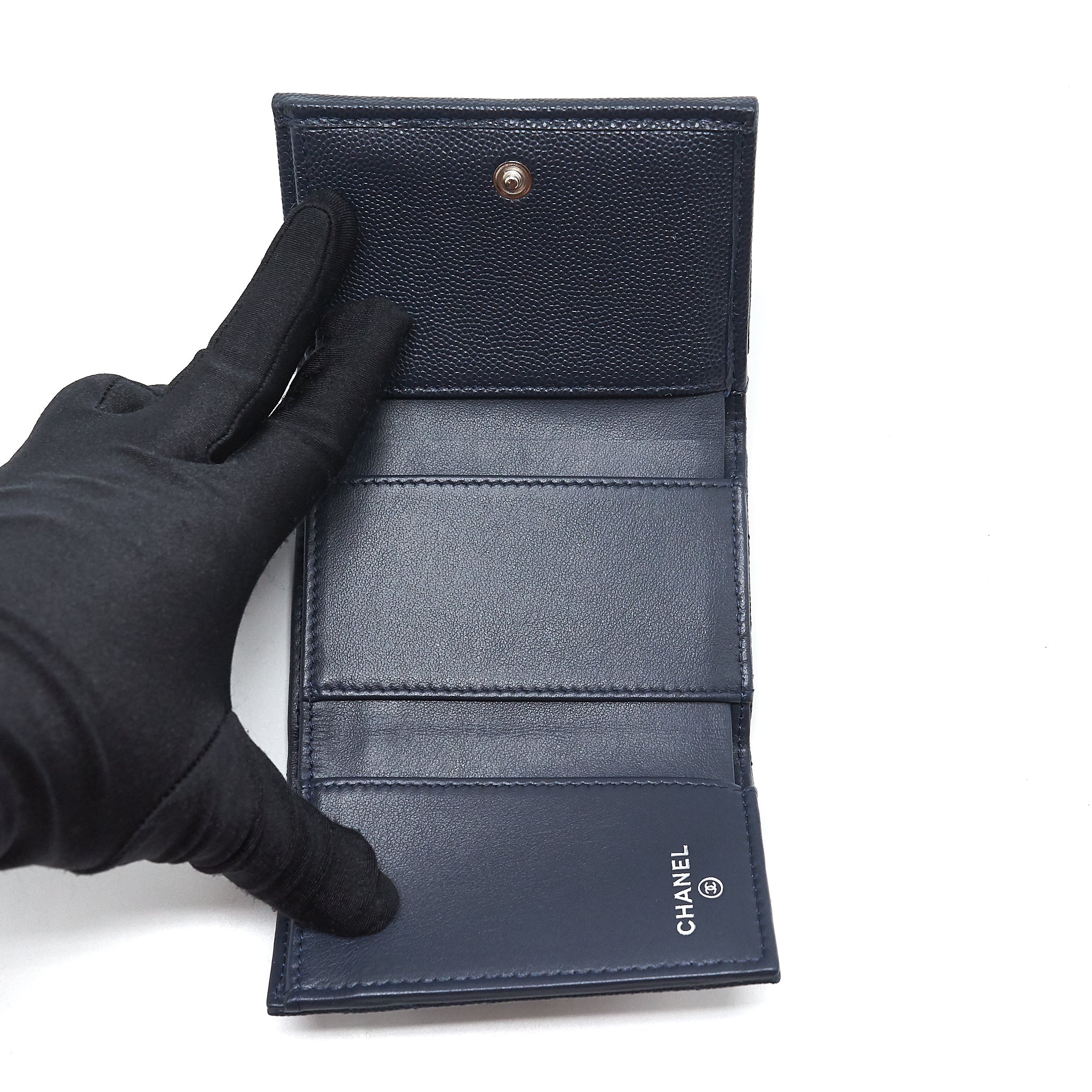 Chanel Small Compact Wallet Caviar leather indigo