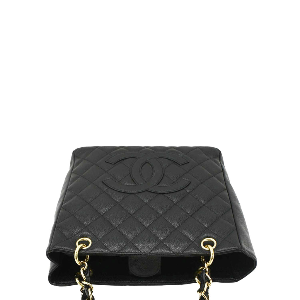 CHANEL Petite Quilted Caviar Leather Shopping Tote Shoulder Bag Black