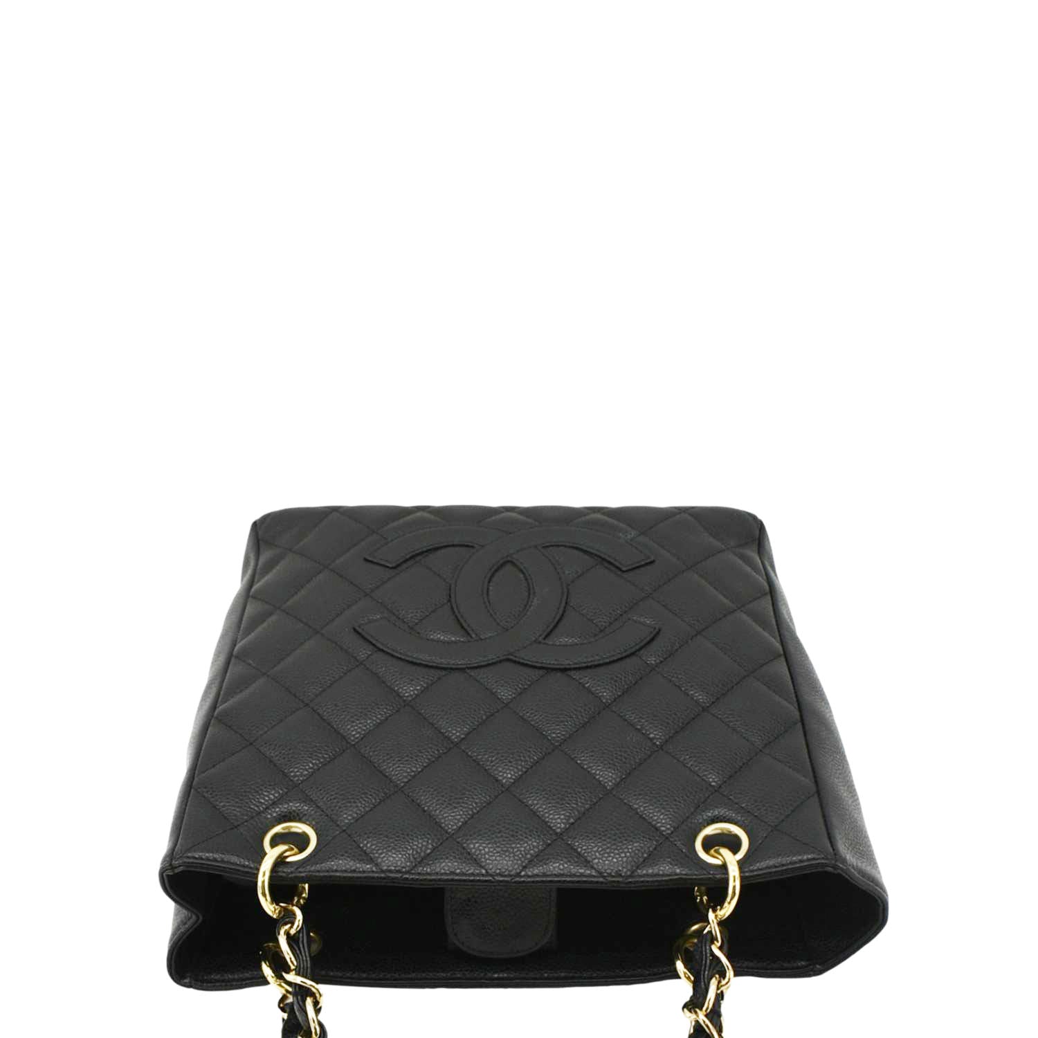 CHANEL Petite Quilted Caviar Leather Shopping Tote Shoulder Bag Black
