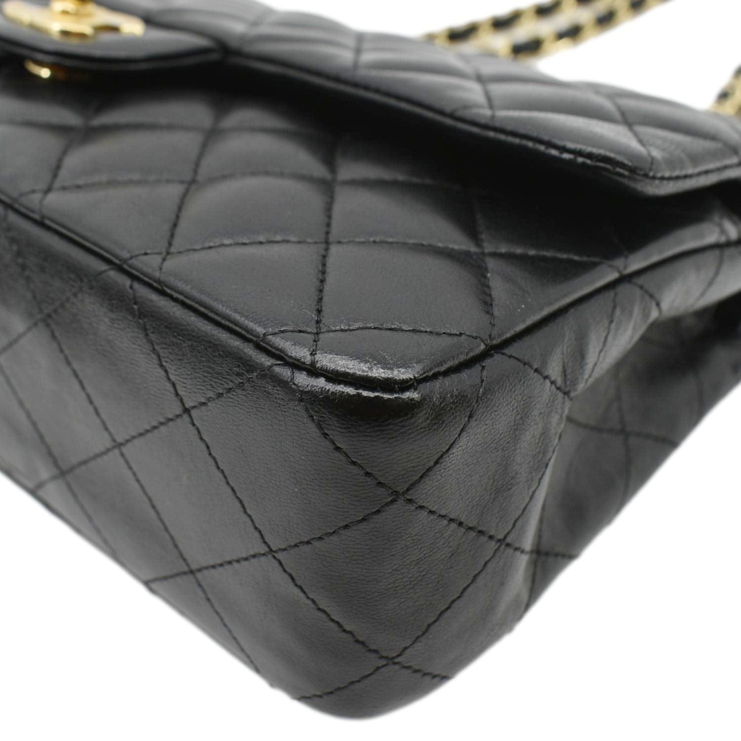 CHANEL Classic Medium Double Flap Quilted Leather Shoulder Bag Black