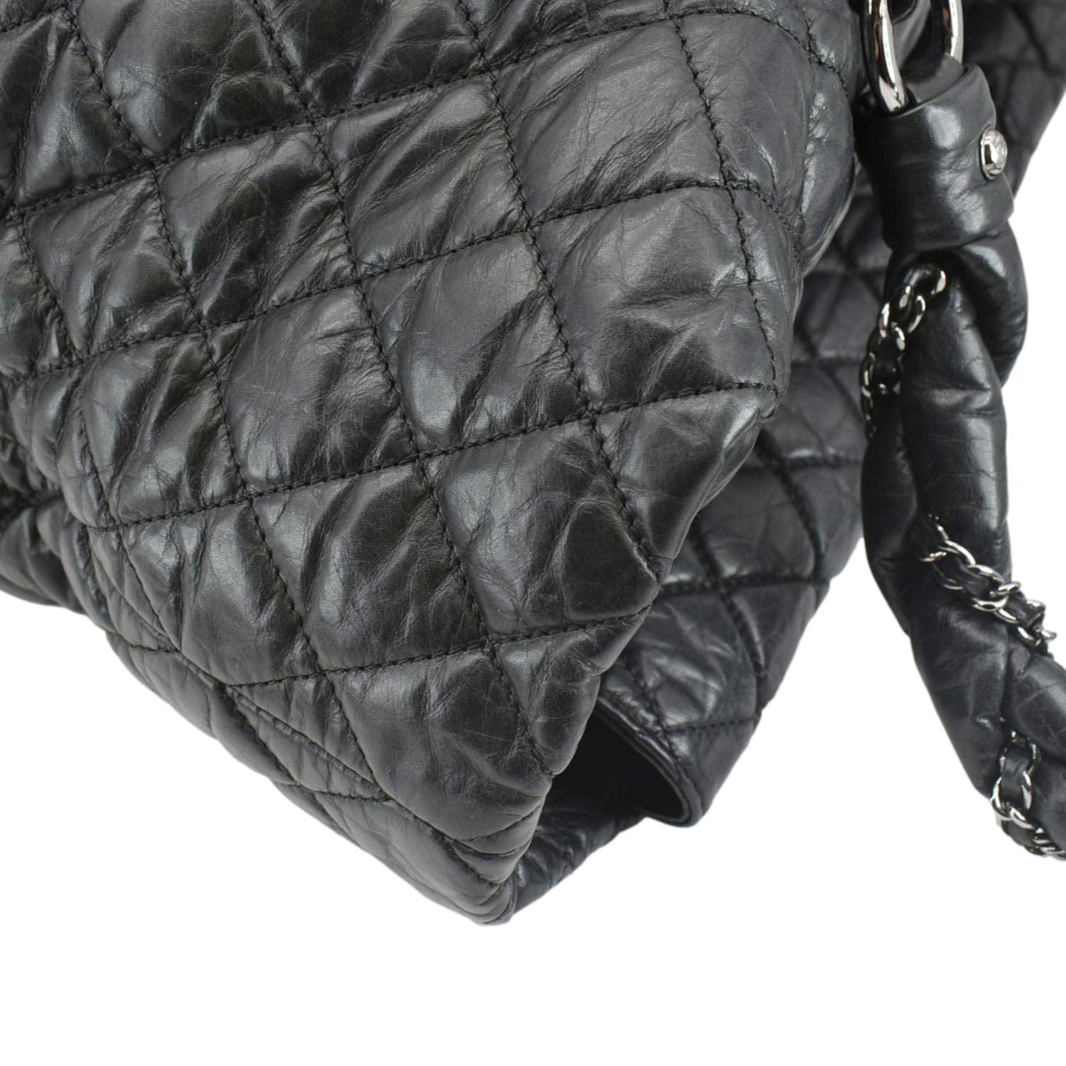 CHANEL Distressed Vintage Ligne Braid Calfskin Leather Tote Bag Black