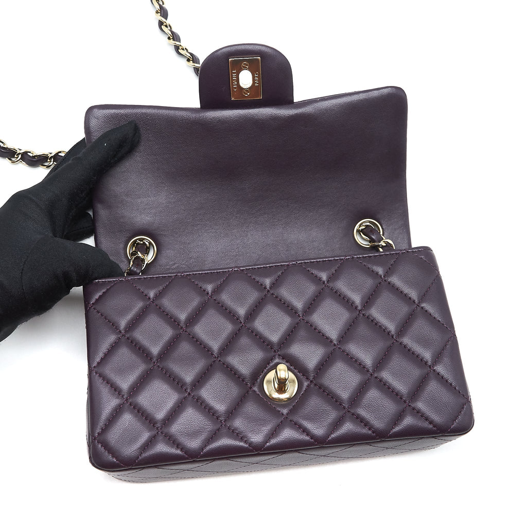 Chanel Mini rectangular Flap Bag lambskin 16B Dark Purple L