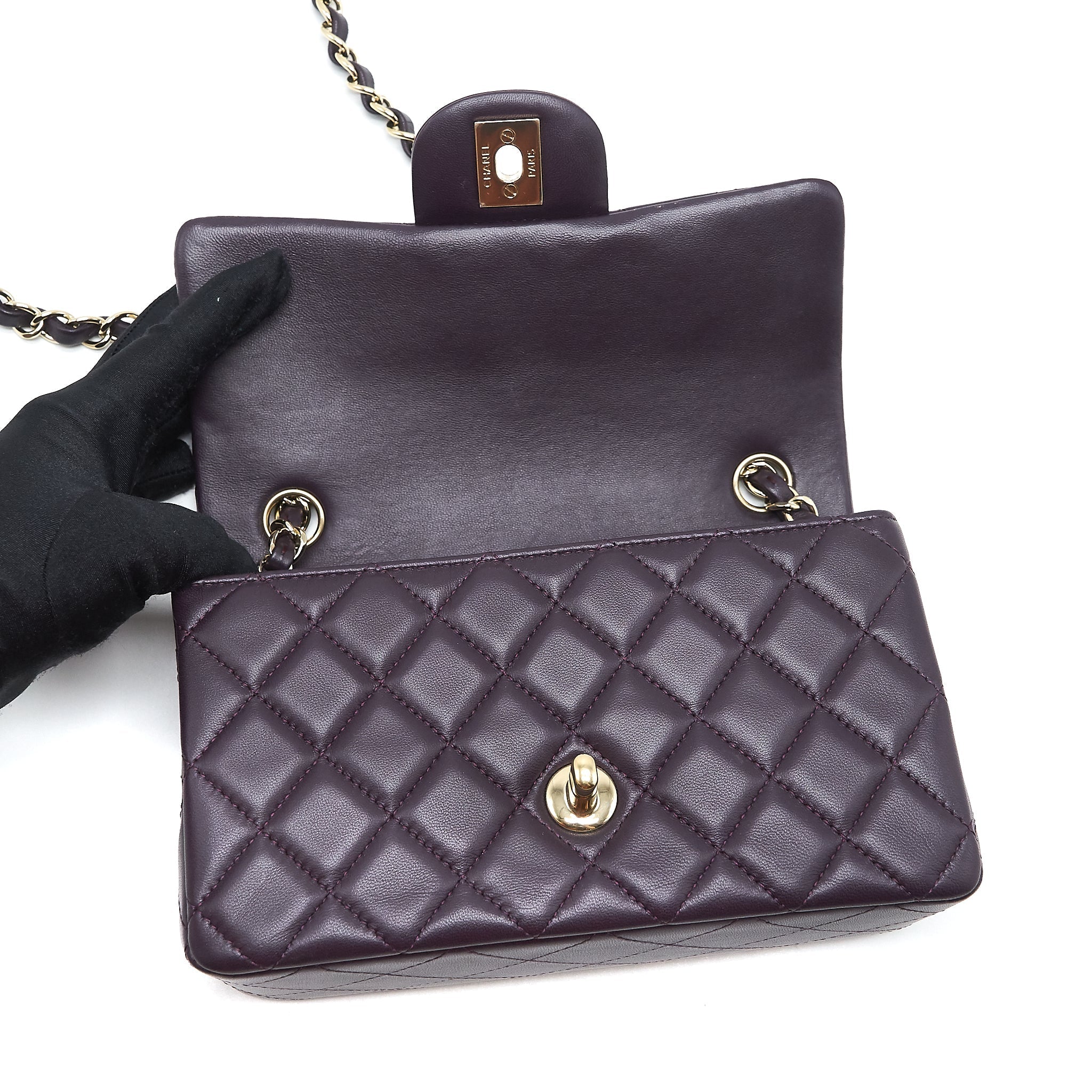 Chanel Mini rectangular Flap Bag lambskin 16B Dark Purple L
