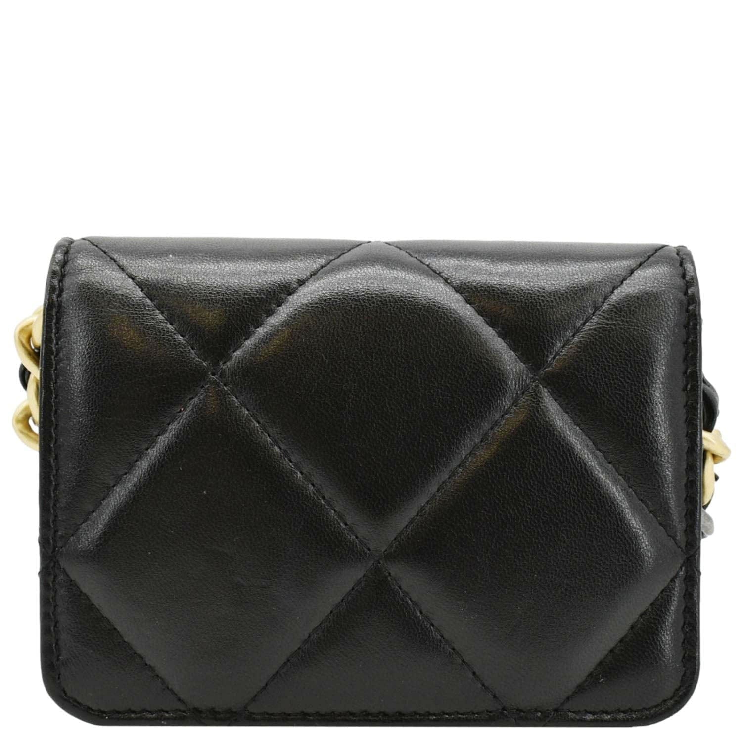 CHANEL 19 Flap Coin Purse Quilted Leather Chain Shoulder Bag Black