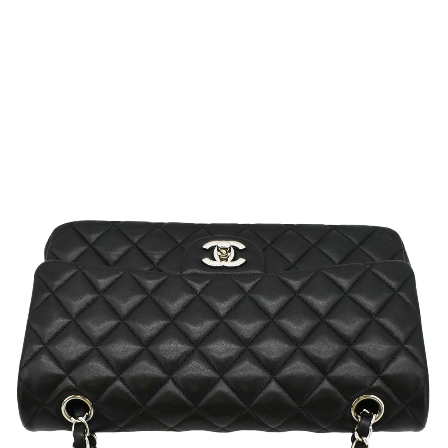 CHANEL Classic Medium Double Flap Quilted Leather Shoulder Bag Black