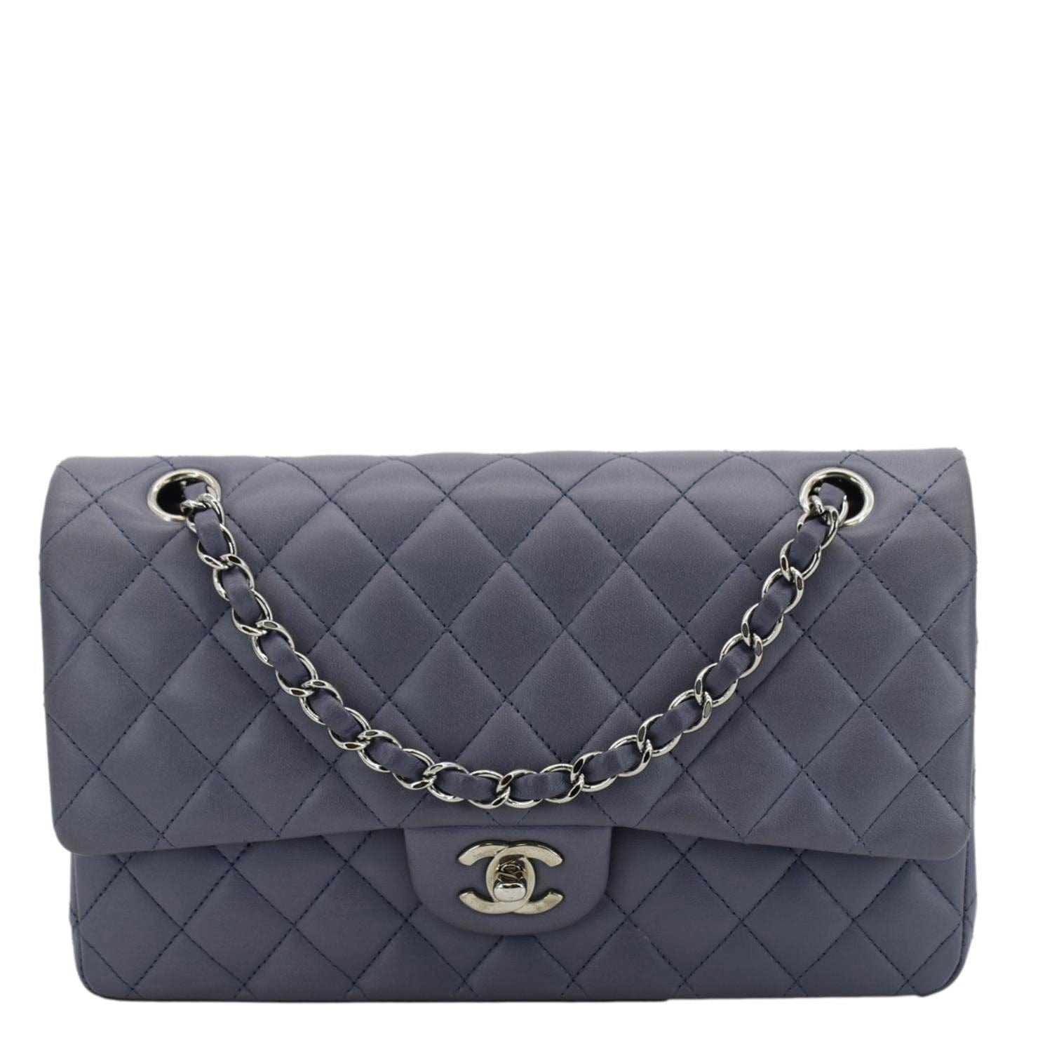 CHANEL Classic Double Flap Quilted Leather Shoulder Bag Lavender