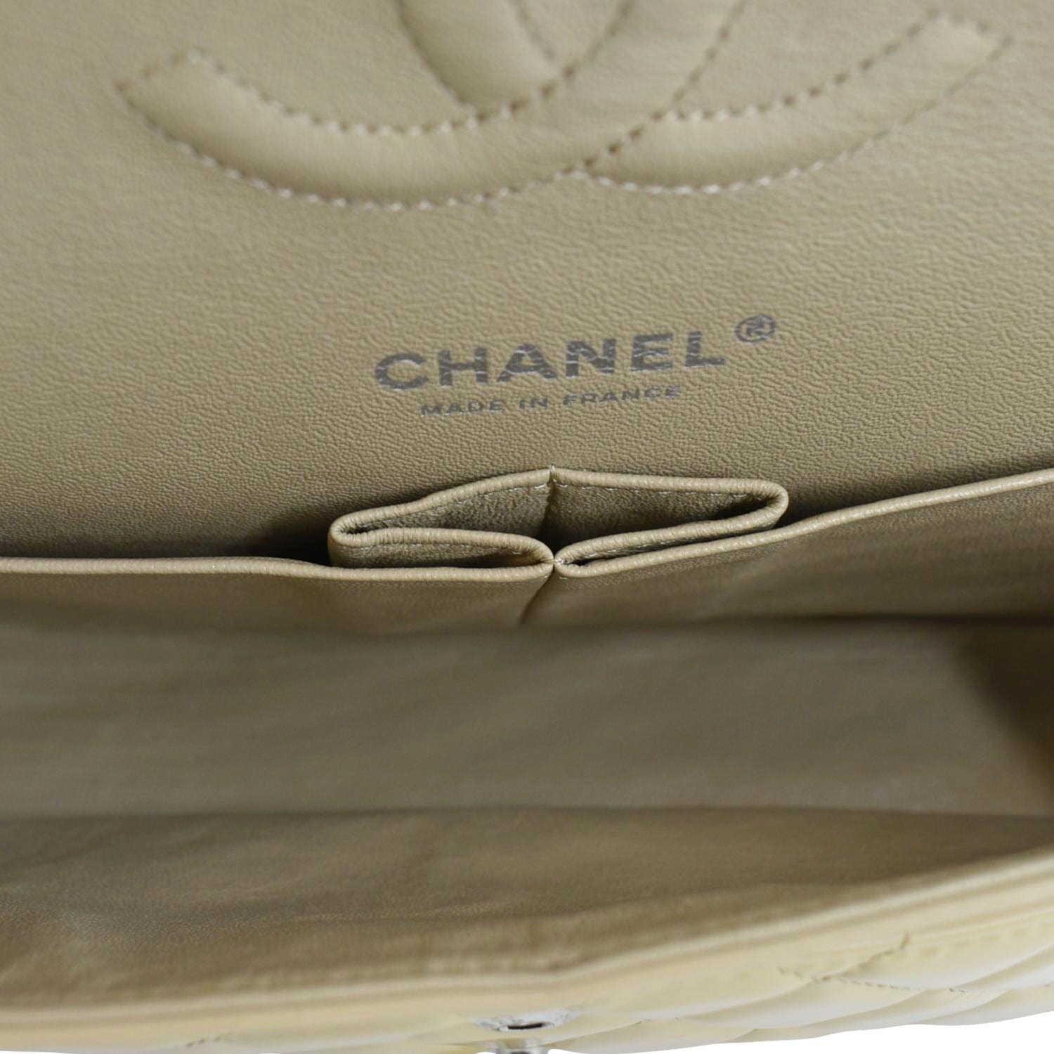 CHANEL Classic Jumbo Double Flap Quilted Leather Shoulder Bag Beige