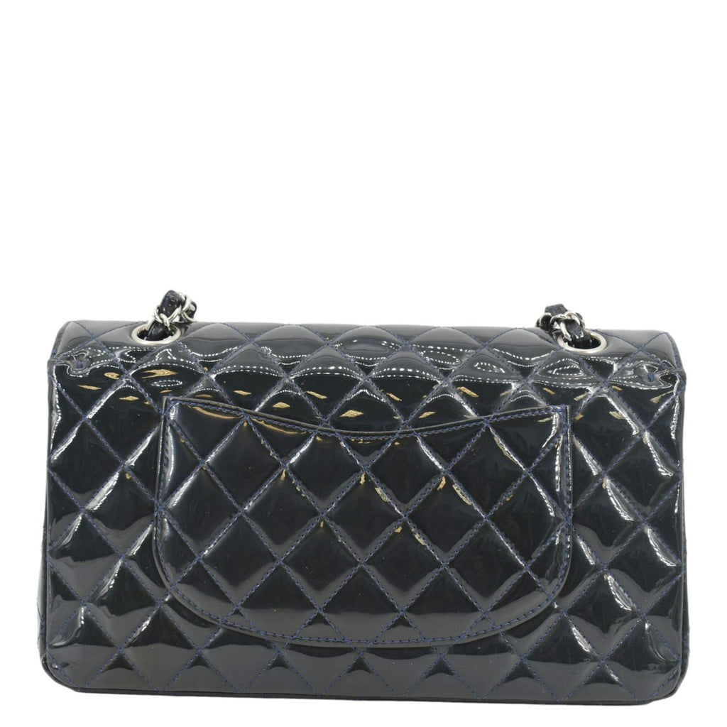 CHANEL Medium Double Flap Quilted Patent Leather Shoulder Bag Olive