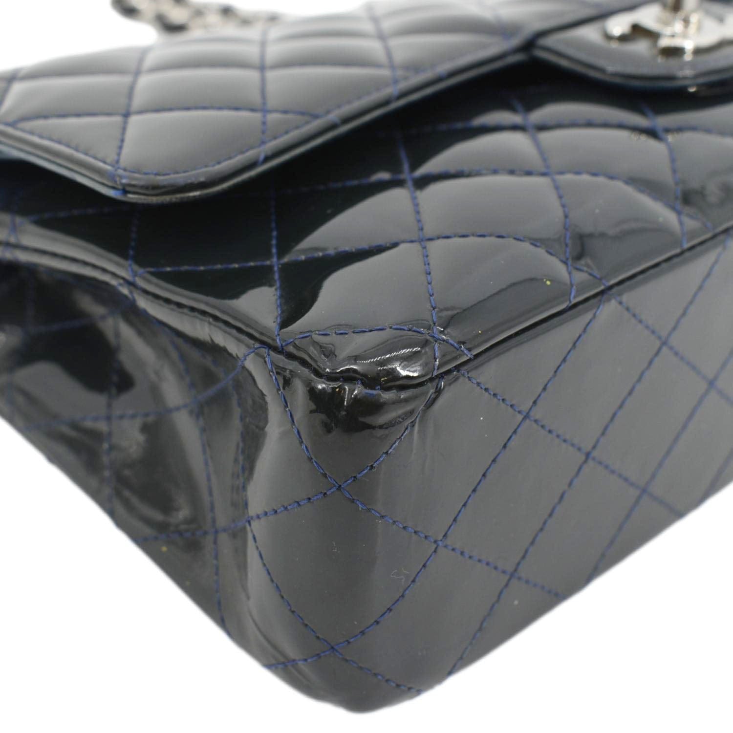 CHANEL Medium Double Flap Quilted Patent Leather Shoulder Bag Olive