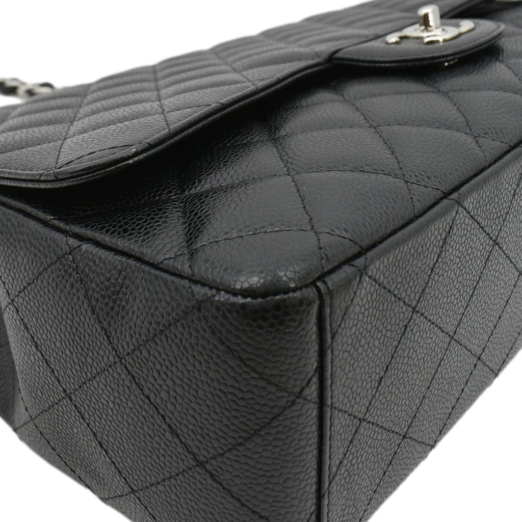 CHANEL Classic Maxi Single Flap Caviar Leather Shoulder Bag Black