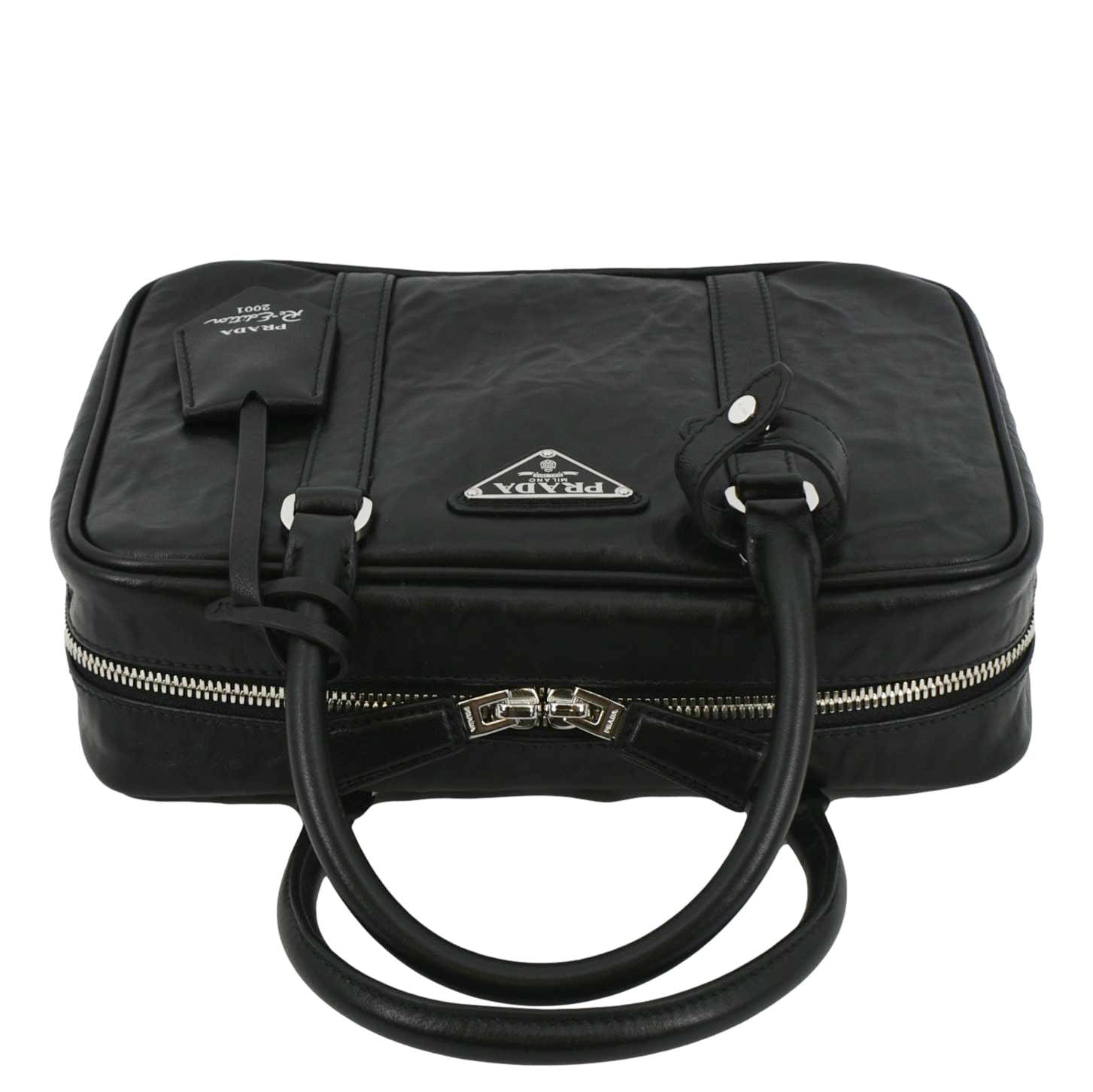 PRADA Re-edition 2001 Medium Antique Nappa Leather Shoulder Bag Black