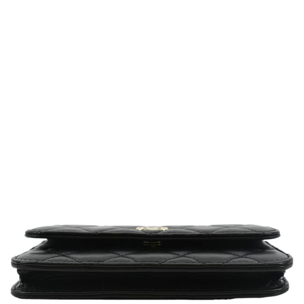 CHANEL Pearl Strap CC Mini Quilted Leather Wallet on Chain Shoulder Bag Black