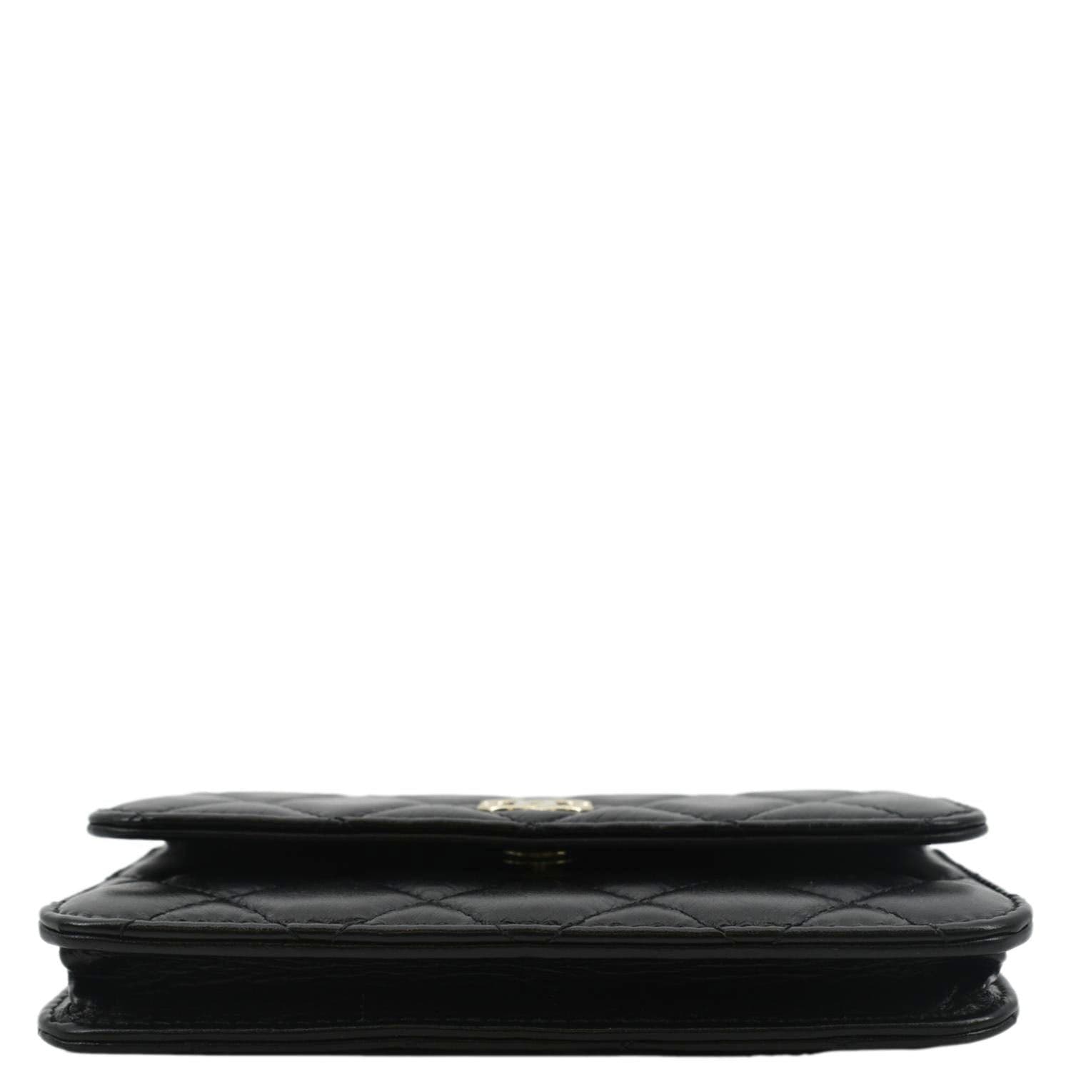 CHANEL Pearl Strap CC Mini Quilted Leather Wallet on Chain Shoulder Bag Black