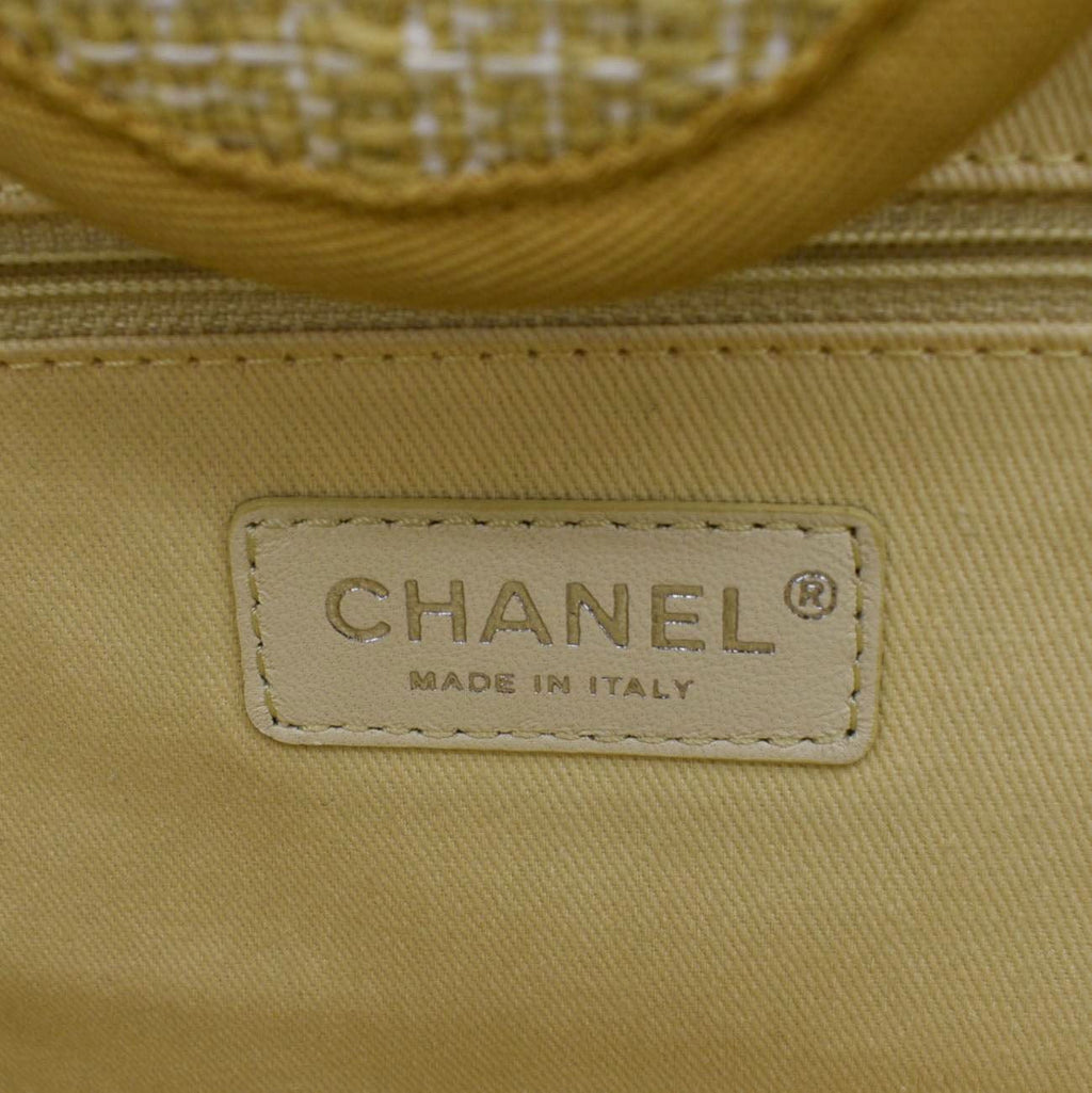 CHANEL Deauville Tweed Canvas Shopping Tote Shoulder Bag Yellow