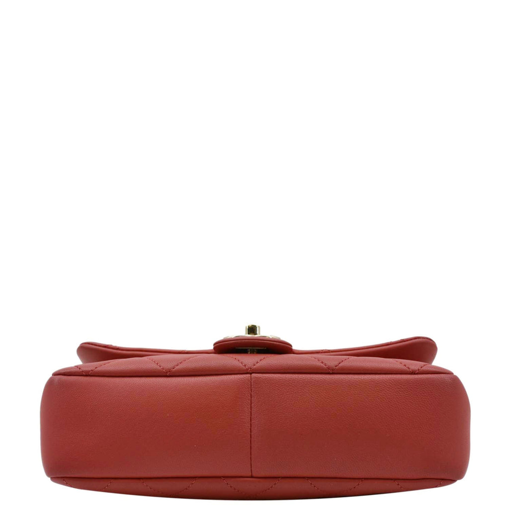 CHANEL Resin Chain Flap Lambskin Quilted Leather Shoulder Bag Red