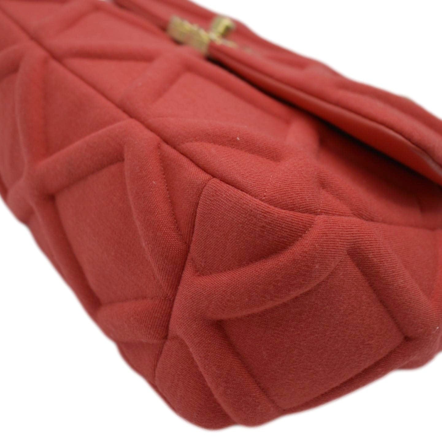 CHANEL 19 Flap Quitled Jersey Lambskin Shoulder Bag Red