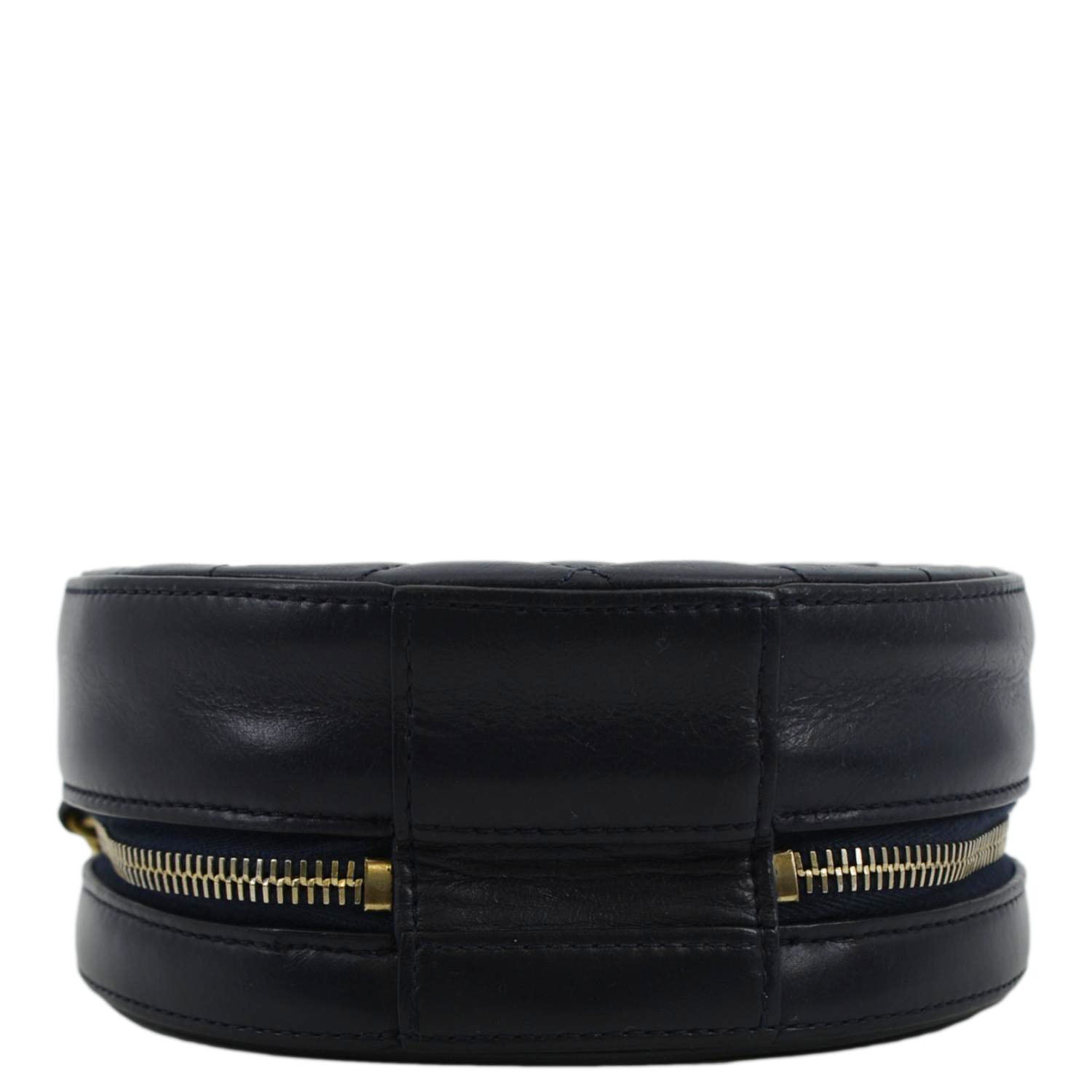 CHANEL Glazed Round As Earth Leather Evening Crossbody Bag Navy Blue