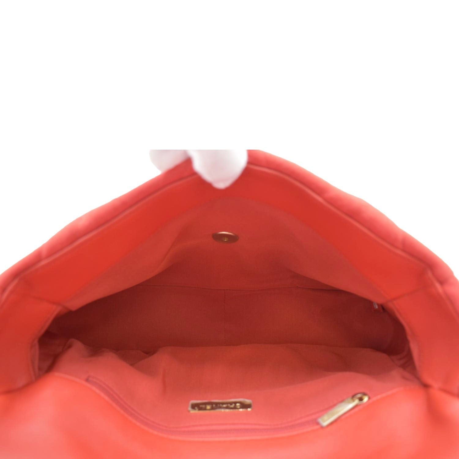 CHANEL 19 Flap Quitled Jersey Lambskin Shoulder Bag Red