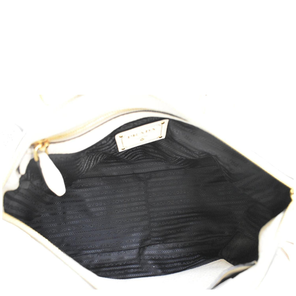 PRADA Vitello Phenix Leather Shoulder Bag White