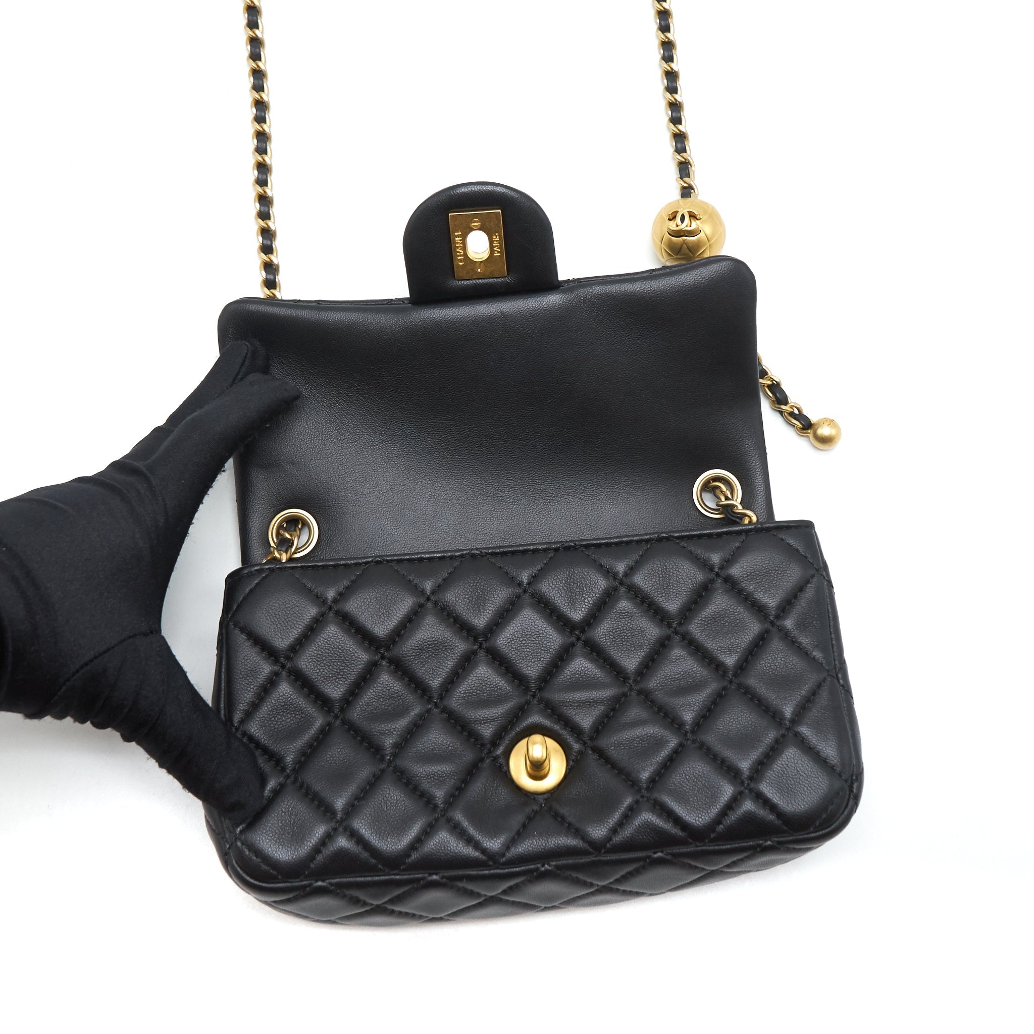 Chanel pearl crush mini rectangular flap bag lambskin black