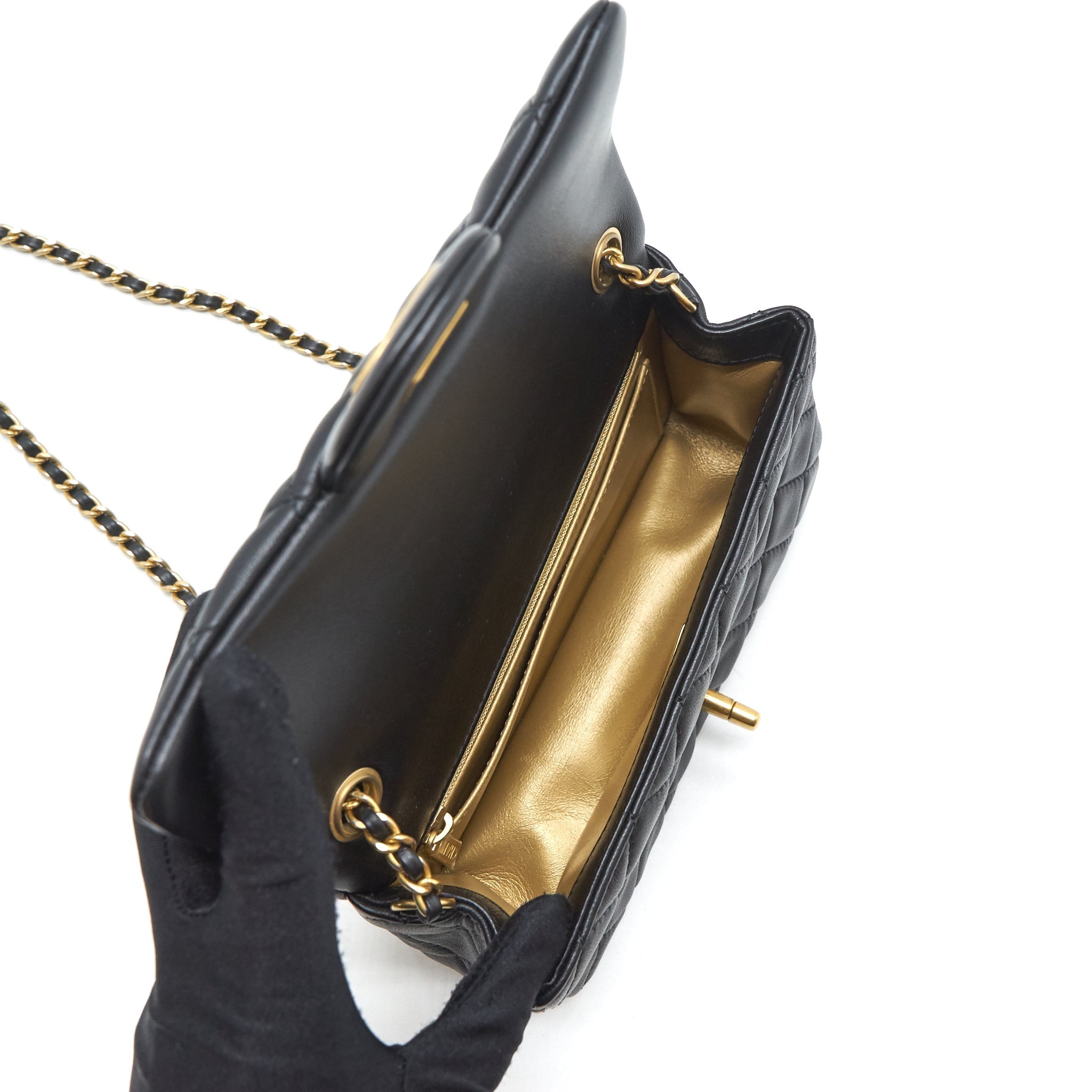 Chanel pearl crush mini rectangular flap bag lambskin black